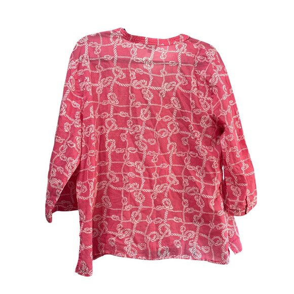 Talbots Womens XL Pink Nautical Rope Print Blouse 100% Cotton Made In Indonesia - Picture 3 of 6
